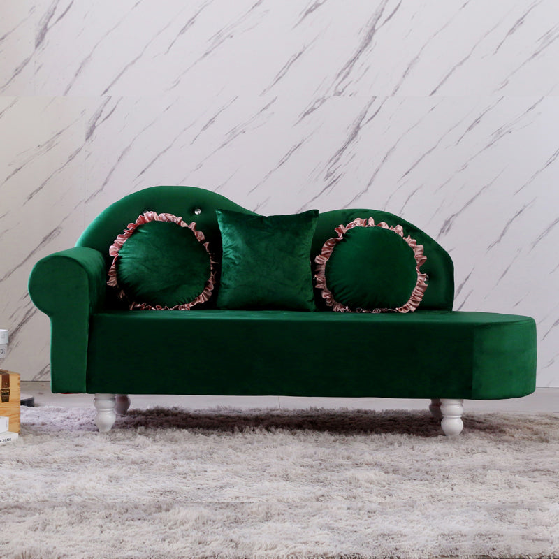 French Country Upholstered Chaise Lounge Couch Velvet Chaise Lounge 63"L x 25"W x 34"H Blackish Green Right-Arm Chaise Clearhalo 'Chairs & Seating' 'Chaise Lounge' 'chaise_lounge' 'furn' 'furn_chaise_lounge' 'Furniture' 'Living Room Furniture' 7337827