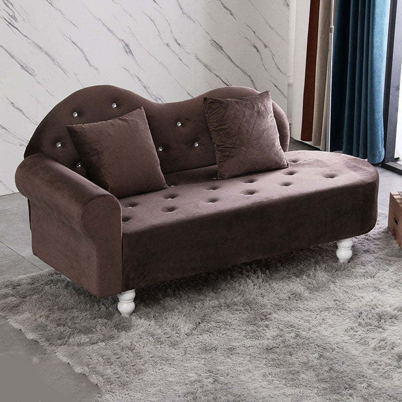 French Country Upholstered Chaise Lounge Couch Velvet Chaise Lounge 63"L x 25"W x 34"H Coffee Right-Arm Chaise Clearhalo 'Chairs & Seating' 'Chaise Lounge' 'chaise_lounge' 'furn' 'furn_chaise_lounge' 'Furniture' 'Living Room Furniture' 7337828