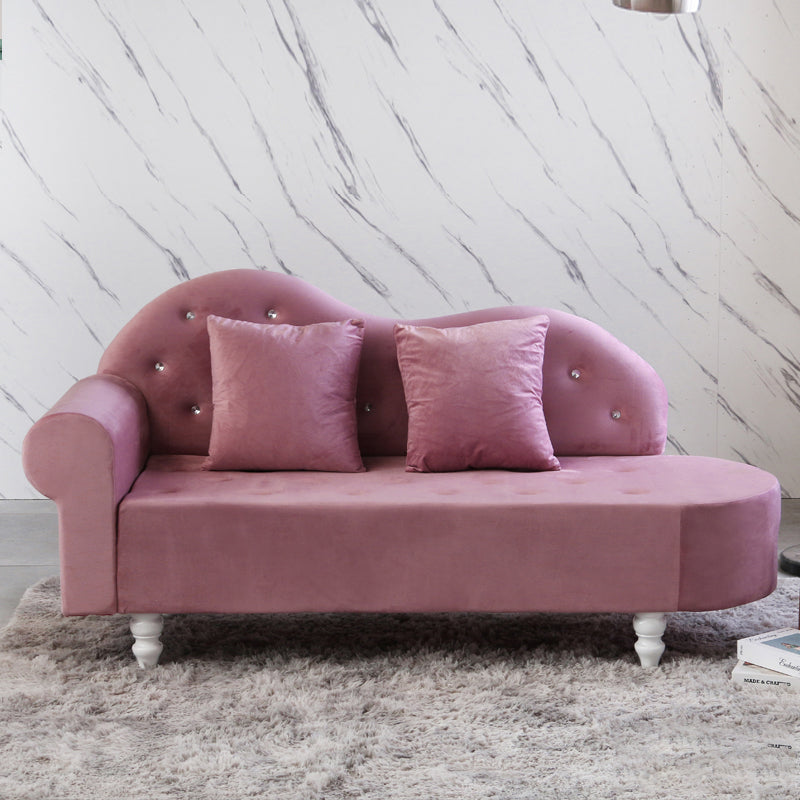 French Country Upholstered Chaise Lounge Couch Velvet Chaise Lounge 63"L x 25"W x 34"H Light Pink Right-Arm Chaise Clearhalo 'Chairs & Seating' 'Chaise Lounge' 'chaise_lounge' 'furn' 'furn_chaise_lounge' 'Furniture' 'Living Room Furniture' 7337831
