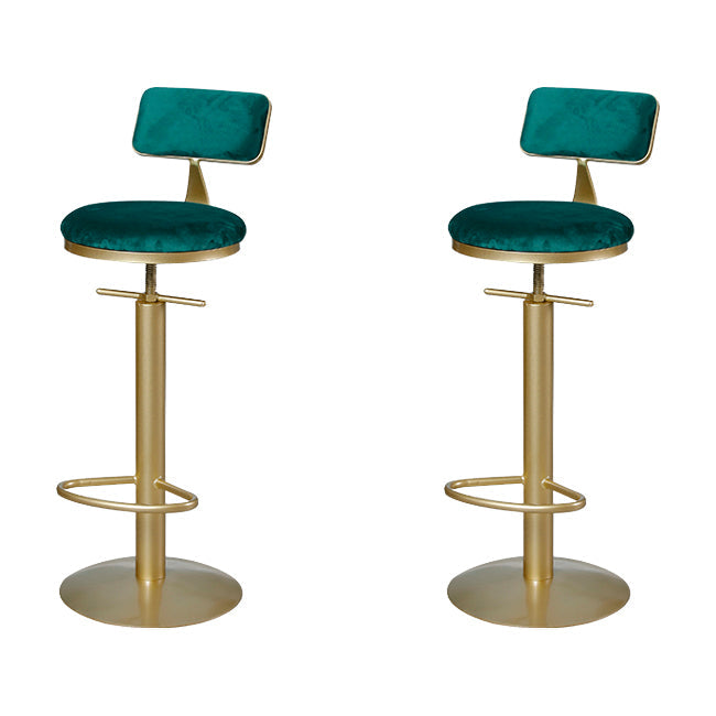 Low Back Bar Stools Adjustable Height Swivel Dining Stools with Metal Base Gold-Green 2 Piece Set Clearhalo 'Bar Furniture' 'Bar Stools' 'bar_stools' 'furn' 'furn_bar_stools' 'Furniture' 'Kitchen & Dining Furniture' 7337915