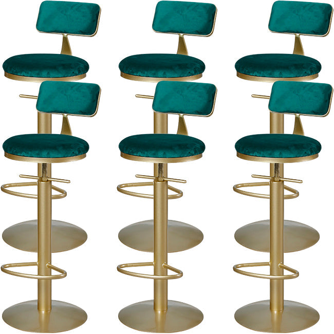 Low Back Bar Stools Adjustable Height Swivel Dining Stools with Metal Base Gold-Green 6 Piece Set Clearhalo 'Bar Furniture' 'Bar Stools' 'bar_stools' 'furn' 'furn_bar_stools' 'Furniture' 'Kitchen & Dining Furniture' 7337919