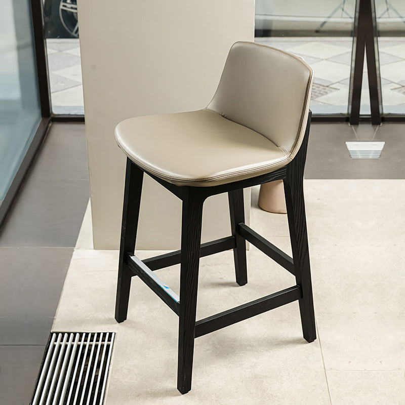 Scandinavian Solid Wood Bar Stool Backrest Counter Stool in Gray