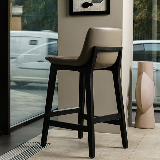 Scandinavian Solid Wood Bar Stool Backrest Counter Stool in Gray