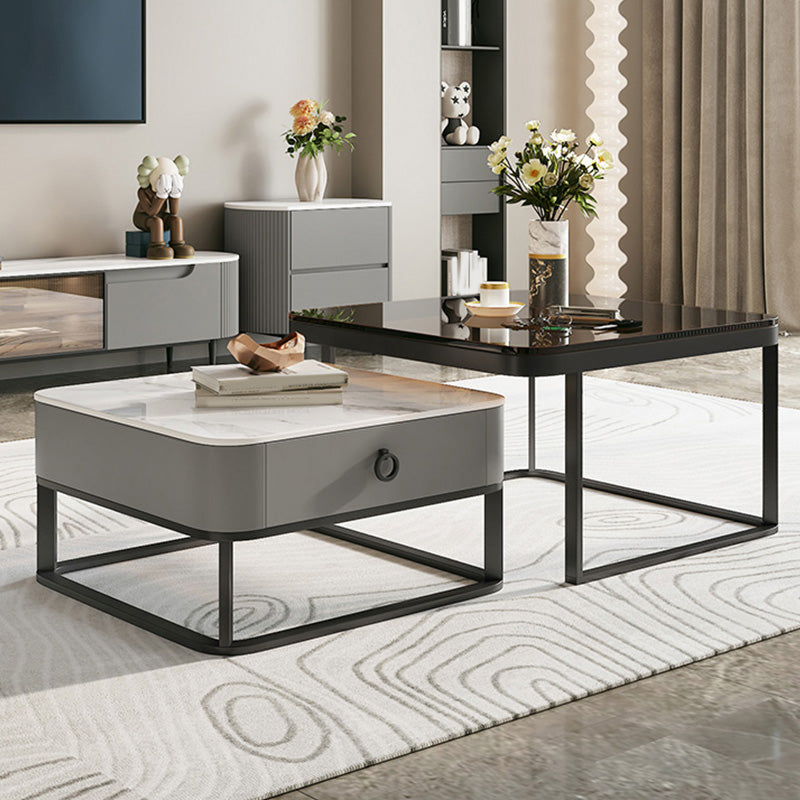 Table basse avec plateau en verre/ardoise, cadre contemporain, table de cocktail avec tiroirs