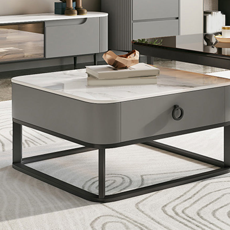 Table basse avec plateau en verre/ardoise, cadre contemporain, table de cocktail avec tiroirs
