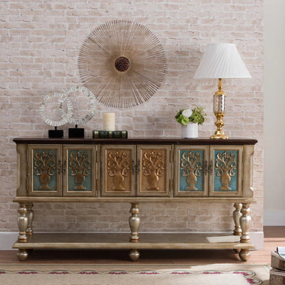 36.6" Tall Wood 3- Door Accent Cabinet, Industrial Cabinet, Distressed Wood Gold Clearhalo 'Cabinets & Chests' 'cabinets_chests' 'furn' 'furn_cabinets_chests' 'Furniture' 'Living Room Furniture' 7339192