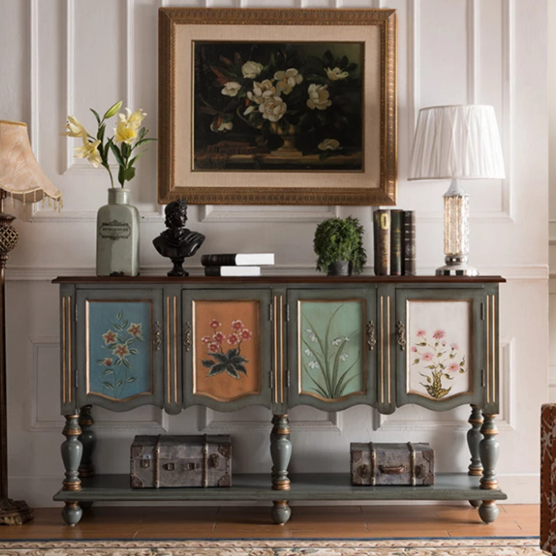 Industrial 4-Door Cabinet, 39" Tall Wood Rectangle Accent Chest, Distressed Wood Grey Clearhalo 'Cabinets & Chests' 'cabinets_chests' 'furn' 'furn_cabinets_chests' 'Furniture' 'Living Room Furniture' 7339202