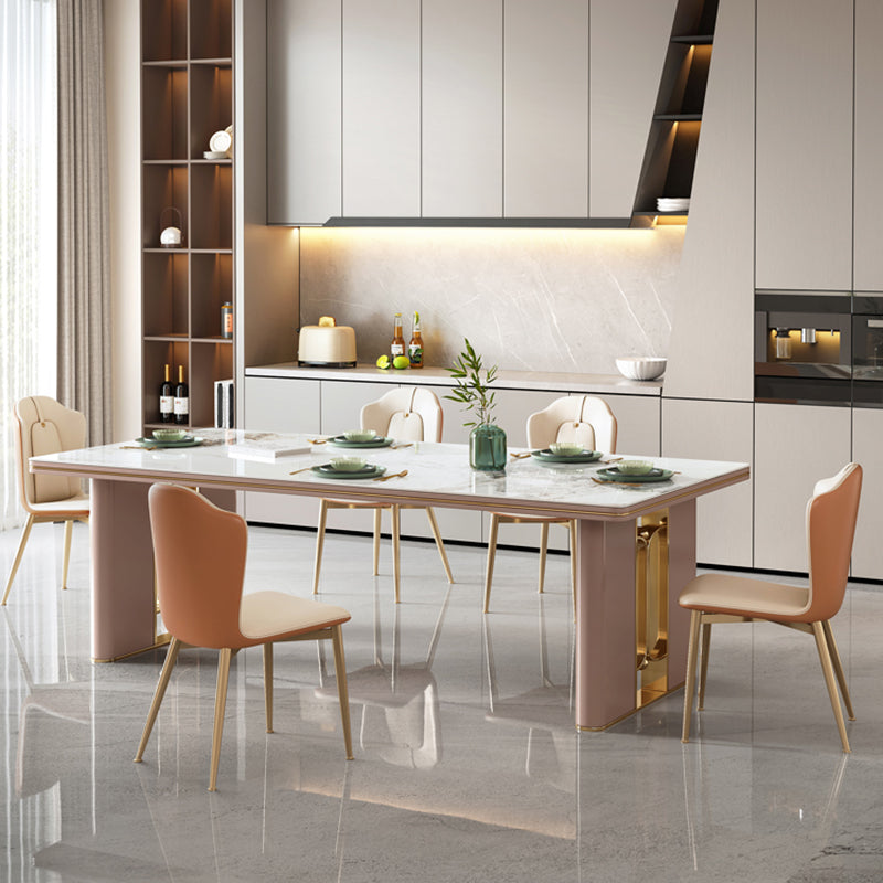 Modern Style 1/4/5/6/7 Pieces Dining Room Table Rectangle Stone Furniture in White 6 Pieces: Table, 5 Chairs Clearhalo 'Dining Room Sets' 'Dining Tables & Seating' 'dining_room_set' 'furn' 'furn_dining_room_set' 'Furniture' 'Kitchen & Dining Furniture' 7339262