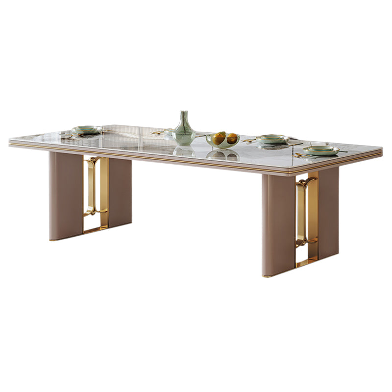 Modern Style 1/4/5/6/7 Pieces Dining Room Table Rectangle Stone Furniture in White White 79"L x 31"W Clearhalo 'Dining Room Sets' 'Dining Tables & Seating' 'dining_room_set' 'furn' 'furn_dining_room_set' 'Furniture' 'Kitchen & Dining Furniture' 7339265