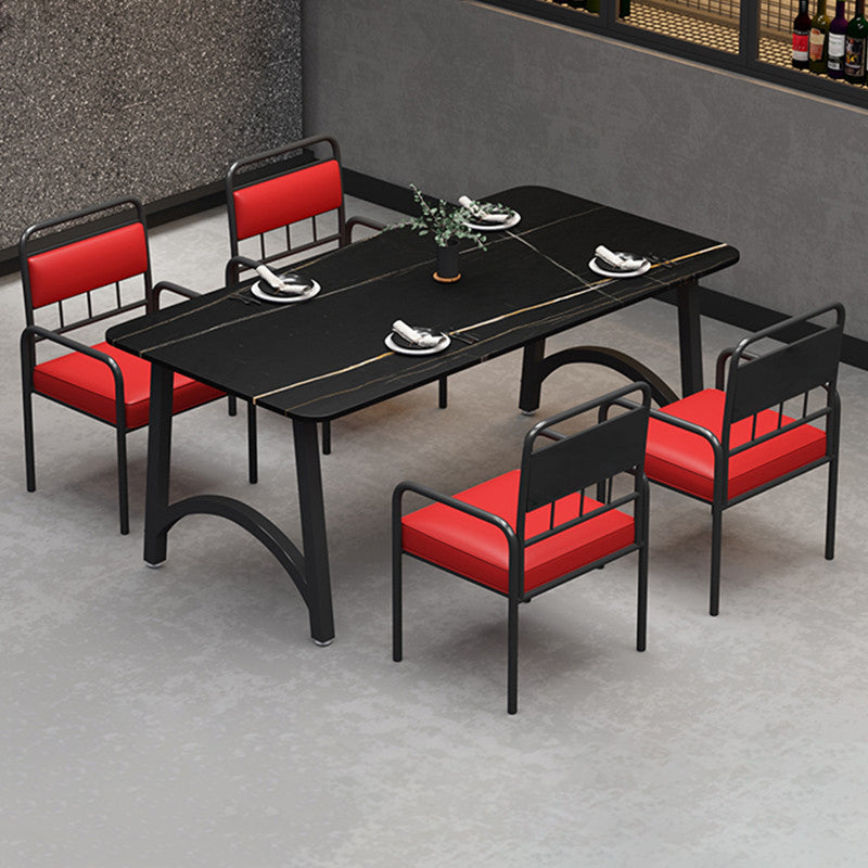 Modern Furniture 1/2/3/5/7/9 Pieces Sintered Stone Dining Set in Black 5 Pieces: Table, 4 Chairs Clearhalo 'Dining Room Sets' 'Dining Tables & Seating' 'dining_room_set' 'furn' 'furn_dining_room_set' 'Furniture' 'Kitchen & Dining Furniture' 7339291