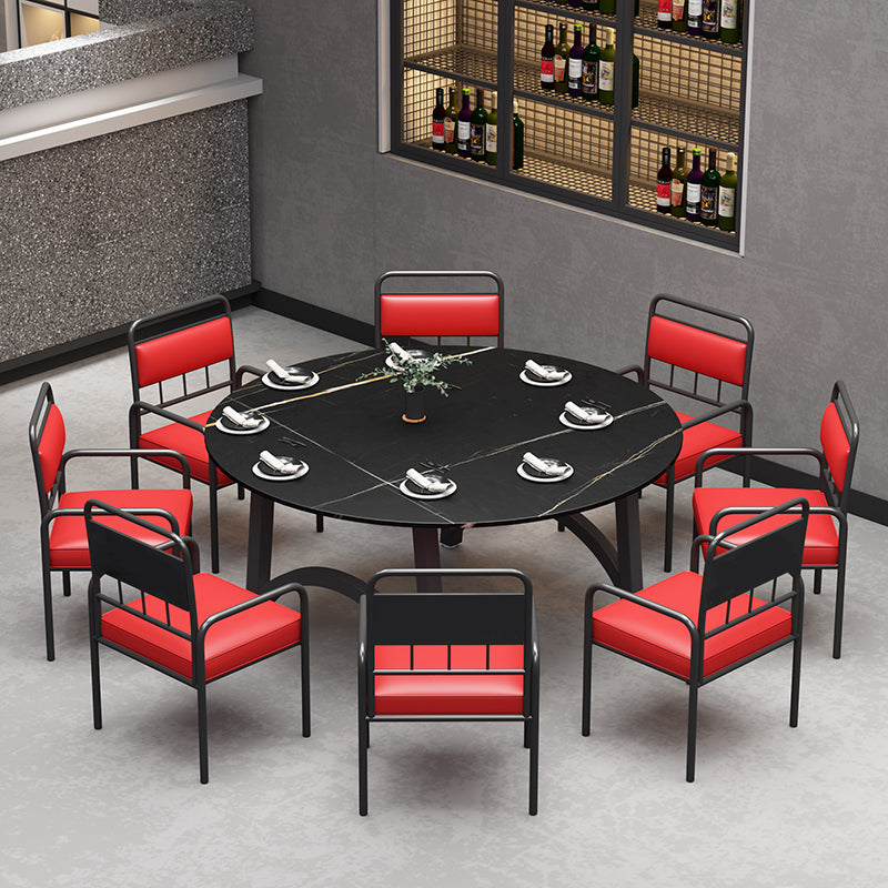 Modern Furniture 1/2/3/5/7/9 Pieces Sintered Stone Dining Set in Black 9 Pieces: Table, 8 Chairs Clearhalo 'Dining Room Sets' 'Dining Tables & Seating' 'dining_room_set' 'furn' 'furn_dining_room_set' 'Furniture' 'Kitchen & Dining Furniture' 7339293