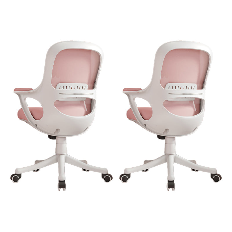 Fixed Arms Tilt Mechanism Office Chair Contemporary Mid-Back Arm Chair Pink 2 Piece Set Clearhalo 'furn' 'furn_office_chair' 'Furniture' 'Office Chairs' 'Office Furniture' 'office_chair' 7339975