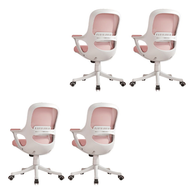 Fixed Arms Tilt Mechanism Office Chair Contemporary Mid-Back Arm Chair Pink 4 Piece Set Clearhalo 'furn' 'furn_office_chair' 'Furniture' 'Office Chairs' 'Office Furniture' 'office_chair' 7339976