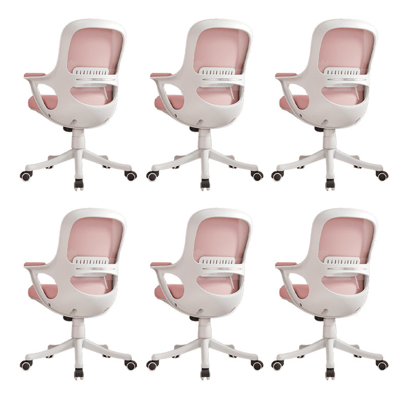 Fixed Arms Tilt Mechanism Office Chair Contemporary Mid-Back Arm Chair Pink 6 Piece Set Clearhalo 'furn' 'furn_office_chair' 'Furniture' 'Office Chairs' 'Office Furniture' 'office_chair' 7339978