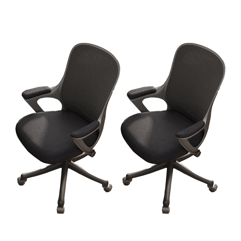 Fixed Arms Tilt Mechanism Office Chair Contemporary Mid-Back Arm Chair Black 2 Piece Set Clearhalo 'furn' 'furn_office_chair' 'Furniture' 'Office Chairs' 'Office Furniture' 'office_chair' 7339988