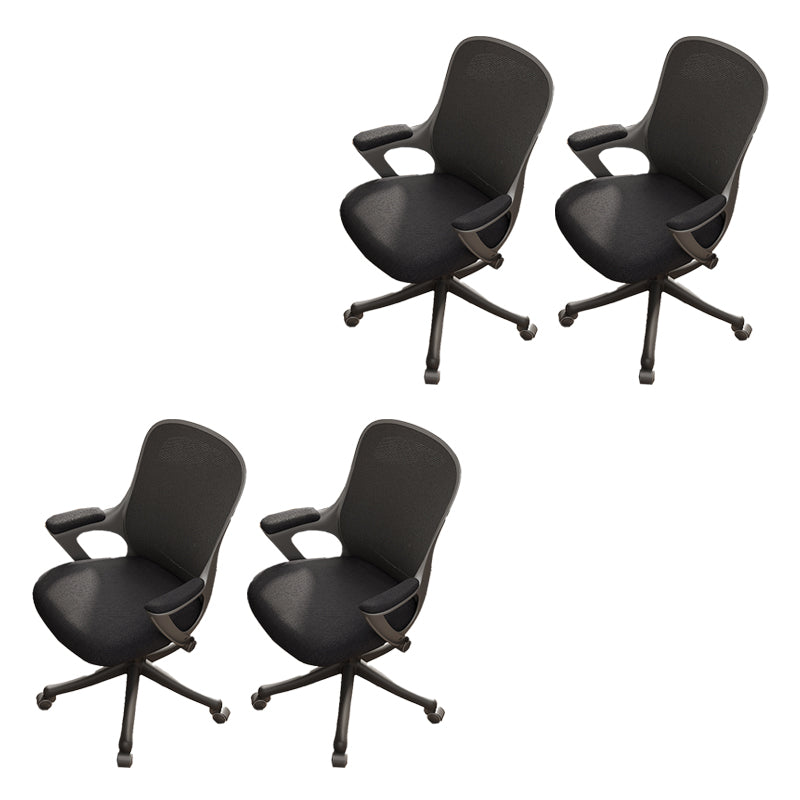 Fixed Arms Tilt Mechanism Office Chair Contemporary Mid-Back Arm Chair Black 4 Piece Set Clearhalo 'furn' 'furn_office_chair' 'Furniture' 'Office Chairs' 'Office Furniture' 'office_chair' 7339989