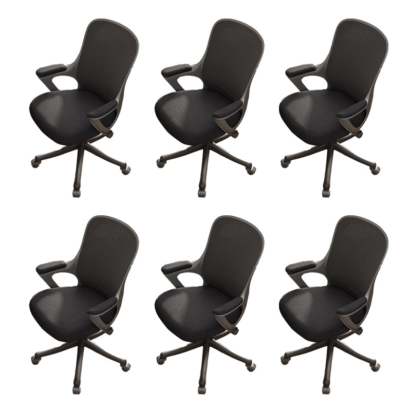 Fixed Arms Tilt Mechanism Office Chair Contemporary Mid-Back Arm Chair Black 6 Piece Set Clearhalo 'furn' 'furn_office_chair' 'Furniture' 'Office Chairs' 'Office Furniture' 'office_chair' 7339990