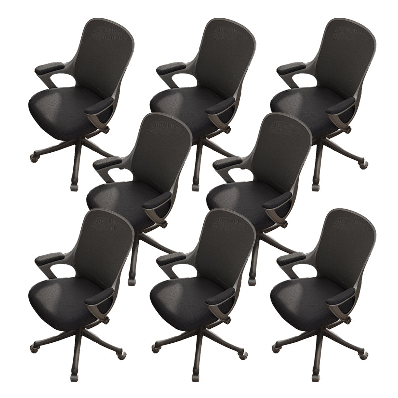 Fixed Arms Tilt Mechanism Office Chair Contemporary Mid-Back Arm Chair Black 8 Piece Set Clearhalo 'furn' 'furn_office_chair' 'Furniture' 'Office Chairs' 'Office Furniture' 'office_chair' 7339991