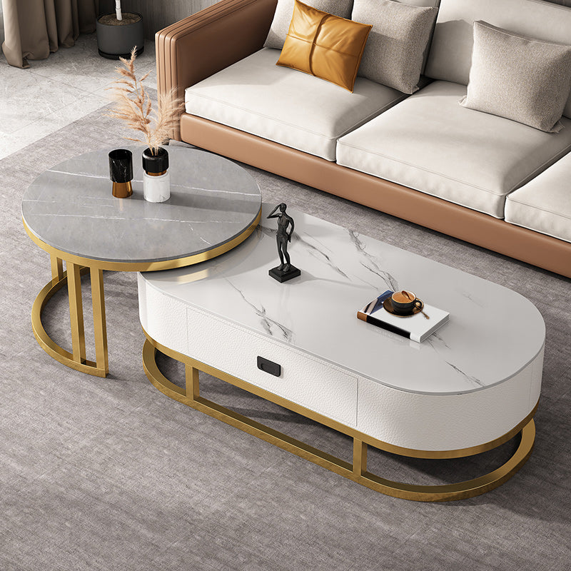 Oval Coffee Table Slate Nesting Coffee Table Set for Living Room Clearhalo 'Coffee & Accent Tables' 'Coffee Tables' 'coffee_tables' 'furn' 'furn_coffee_tables' 'Furniture' 'Living Room Furniture' 7340048