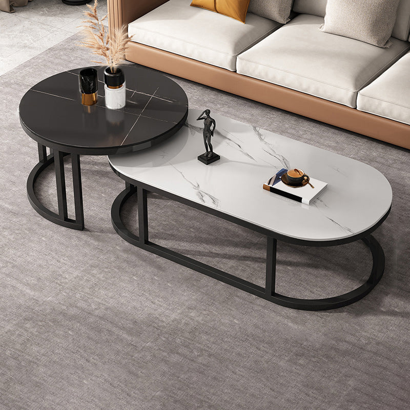 Oval Coffee Table Slate Nesting Coffee Table Set for Living Room White-Black Drawers Not Included Clearhalo 'Coffee & Accent Tables' 'Coffee Tables' 'coffee_tables' 'furn' 'furn_coffee_tables' 'Furniture' 'Living Room Furniture' 7340051