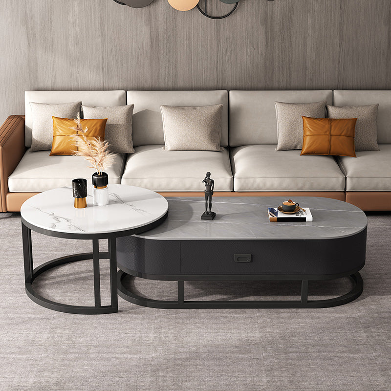 Oval Coffee Table Slate Nesting Coffee Table Set for Living Room Clearhalo 'Coffee & Accent Tables' 'Coffee Tables' 'coffee_tables' 'furn' 'furn_coffee_tables' 'Furniture' 'Living Room Furniture' 7340055