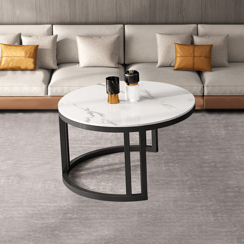 Oval Coffee Table Slate Nesting Coffee Table Set for Living Room 28"L x 28"W x 18"H White Drawers Not Included Clearhalo 'Coffee & Accent Tables' 'Coffee Tables' 'coffee_tables' 'furn' 'furn_coffee_tables' 'Furniture' 'Living Room Furniture' 7340061