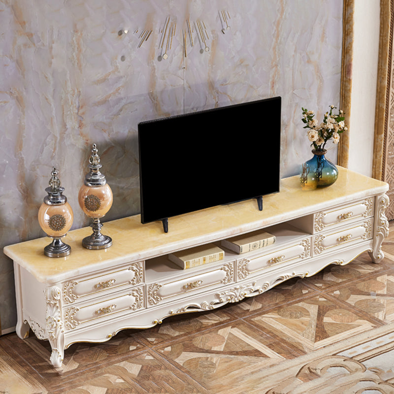 White Oak Media Console Contemporary Open Storage TV Console 94"L x 18"W x 21"H Cream Clearhalo 'furn' 'furn_tv_stands_entertainment_centers' 'Furniture' 'Living Room Furniture' 'TV Stands & Entertainment Centers' 'TV Stands & Media Storage Furniture' 'tv_stands_entertainment_centers' 7340189