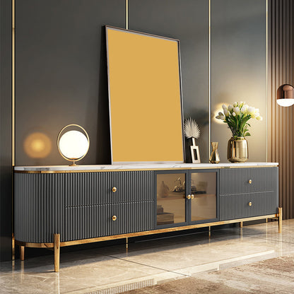 Glam Stone Media Console 4 Drawers TV Stand Console with Doors Gray Clearhalo 'furn' 'furn_tv_stands_entertainment_centers' 'Furniture' 'Living Room Furniture' 'TV Stands & Entertainment Centers' 'TV Stands & Media Storage Furniture' 'tv_stands_entertainment_centers' 7340203