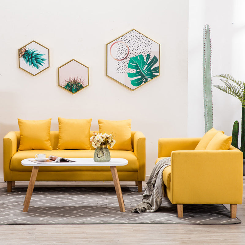 Sofá de lino escandinavo de cojín de un solo amortiguador de 3 plazas con 3 almohadas