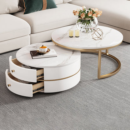 Table basse avec plateau en verre, 2 tables gigognes avec rangement