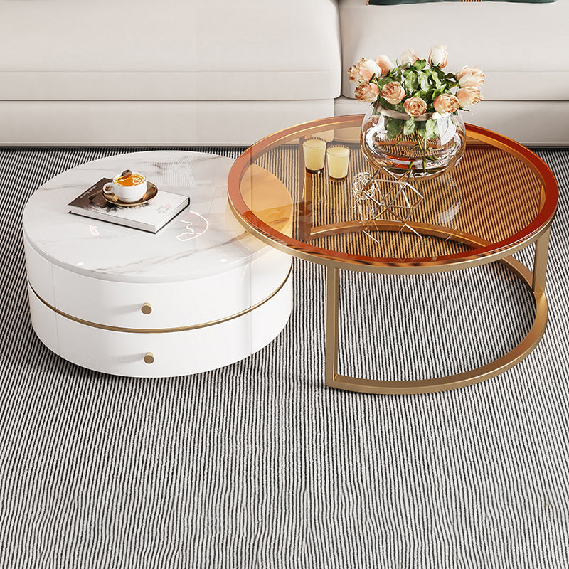 Table basse avec plateau en verre, 2 tables gigognes avec rangement