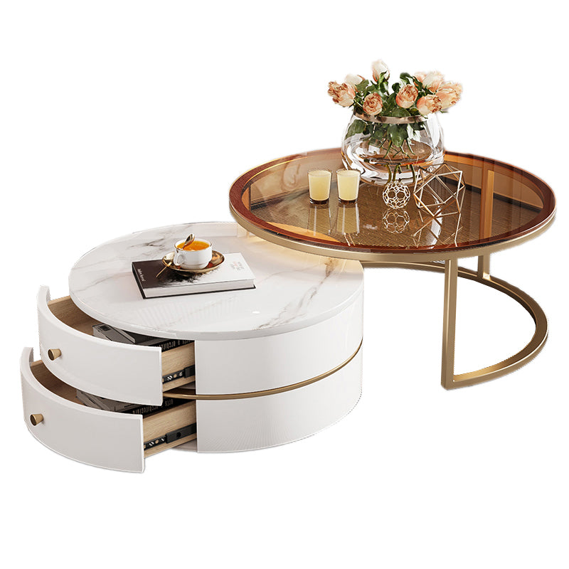 Table basse avec plateau en verre, 2 tables gigognes avec rangement