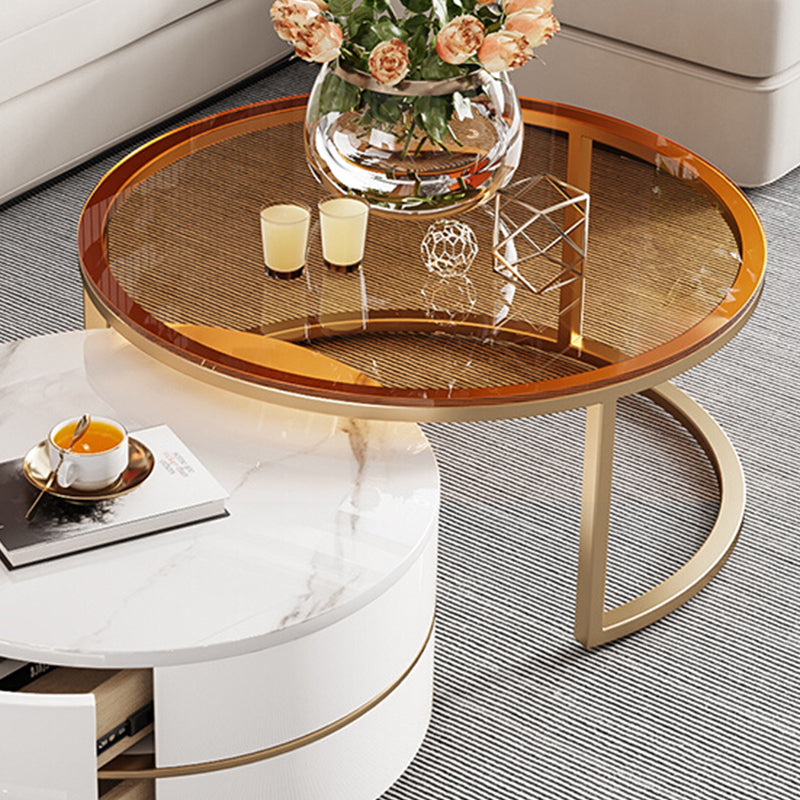 Table basse avec plateau en verre, 2 tables gigognes avec rangement
