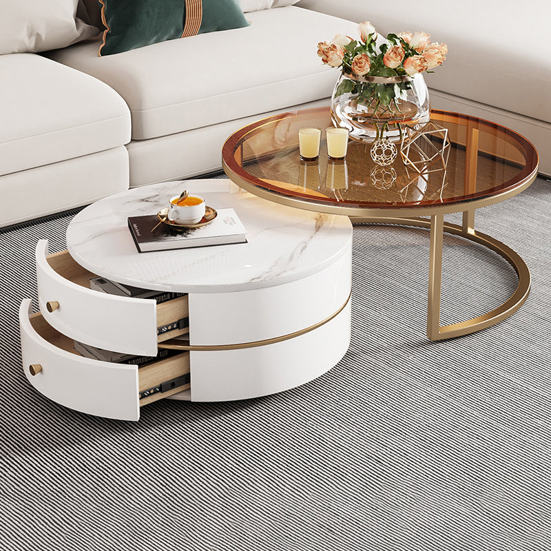 Table basse avec plateau en verre, 2 tables gigognes avec rangement