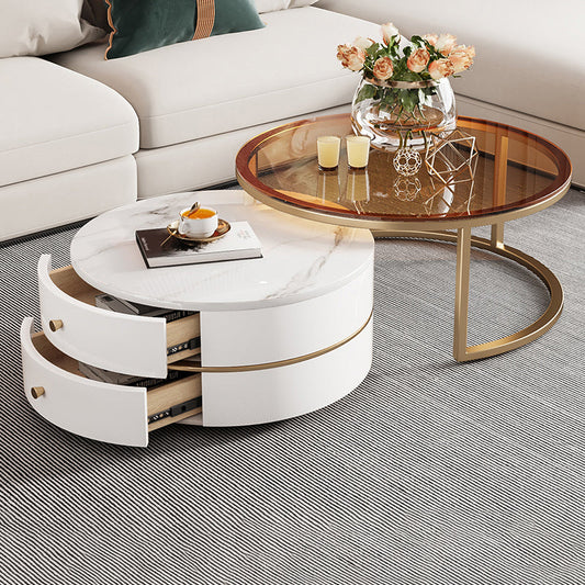 Telaio tavolo da caffè top in vetro 2 pezzi tavoli di nidificazione con conservazione