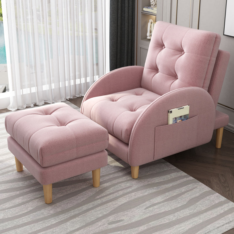 Tufted Adjustable Back Recliner Scandinavian Single Manual Reclining Chair with Footrest Suede Pink Clearhalo 'Chairs & Seating' 'furn' 'furn_recliners' 'Furniture' 'Living Room Furniture' 'Recliners' 7340633