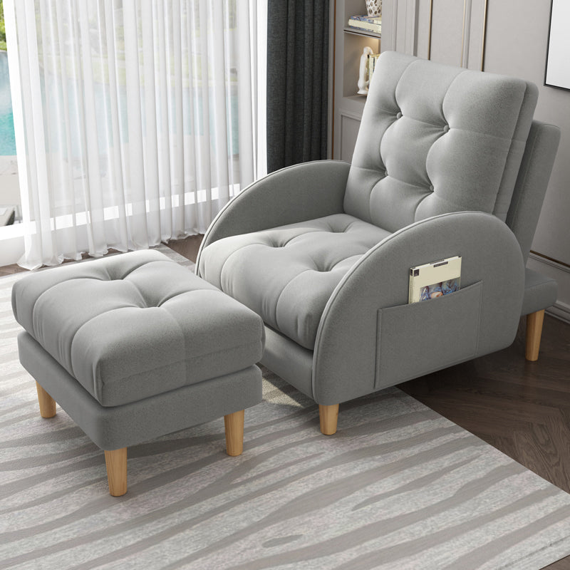 Tufted Adjustable Back Recliner Scandinavian Single Manual Reclining Chair with Footrest Suede Light Grey Clearhalo 'Chairs & Seating' 'furn' 'furn_recliners' 'Furniture' 'Living Room Furniture' 'Recliners' 7340637