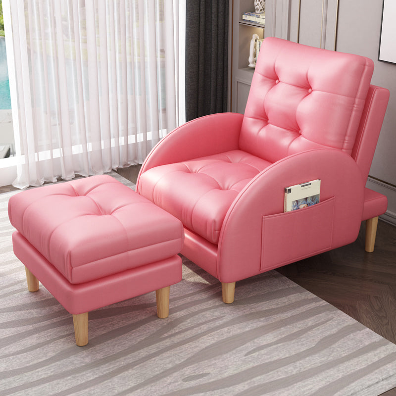 Tufted Adjustable Back Recliner Scandinavian Single Manual Reclining Chair with Footrest PU（Polyurethane） Pink Clearhalo 'Chairs & Seating' 'furn' 'furn_recliners' 'Furniture' 'Living Room Furniture' 'Recliners' 7340647