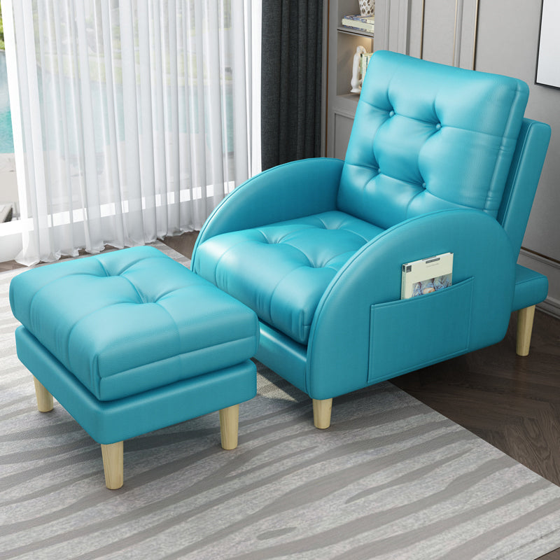Tufted Adjustable Back Recliner Scandinavian Single Manual Reclining Chair with Footrest PU（Polyurethane） Blue Clearhalo 'Chairs & Seating' 'furn' 'furn_recliners' 'Furniture' 'Living Room Furniture' 'Recliners' 7340650