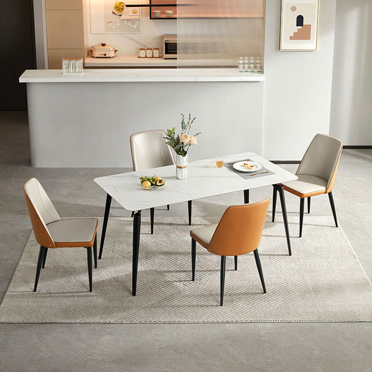 White Stone Top Dinette Table with Metal Legs Rectangle Home Dining Table Clearhalo 'Dining Tables & Seating' 'Dining Tables' 'dining_table' 'furn' 'furn_dining_table' 'Furniture' 'Kitchen & Dining Furniture' 7341518