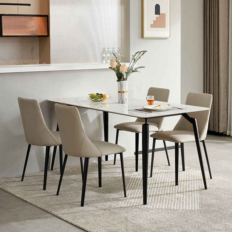 White Stone Top Dinette Table with Metal Legs Rectangle Home Dining Table Clearhalo 'Dining Tables & Seating' 'Dining Tables' 'dining_table' 'furn' 'furn_dining_table' 'Furniture' 'Kitchen & Dining Furniture' 7341519
