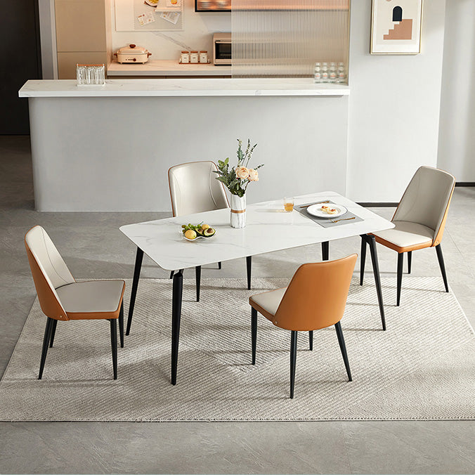 White Stone Top Dinette Table with Metal Legs Rectangle Home Dining Table Without Chairs Clearhalo 'Dining Tables & Seating' 'Dining Tables' 'dining_table' 'furn' 'furn_dining_table' 'Furniture' 'Kitchen & Dining Furniture' 7341520