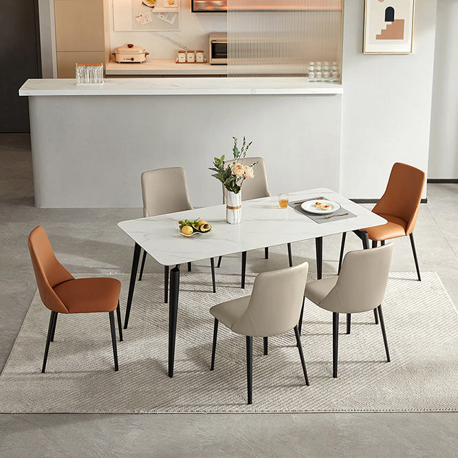 White Stone Top Dinette Table with Metal Legs Rectangle Home Dining Table Clearhalo 'Dining Tables & Seating' 'Dining Tables' 'dining_table' 'furn' 'furn_dining_table' 'Furniture' 'Kitchen & Dining Furniture' 7341521