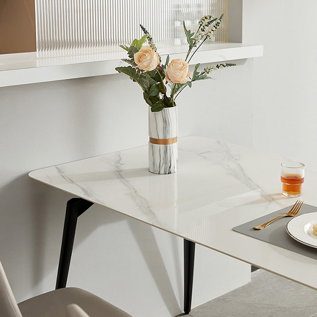 White Stone Top Dinette Table with Metal Legs Rectangle Home Dining Table Clearhalo 'Dining Tables & Seating' 'Dining Tables' 'dining_table' 'furn' 'furn_dining_table' 'Furniture' 'Kitchen & Dining Furniture' 7341525