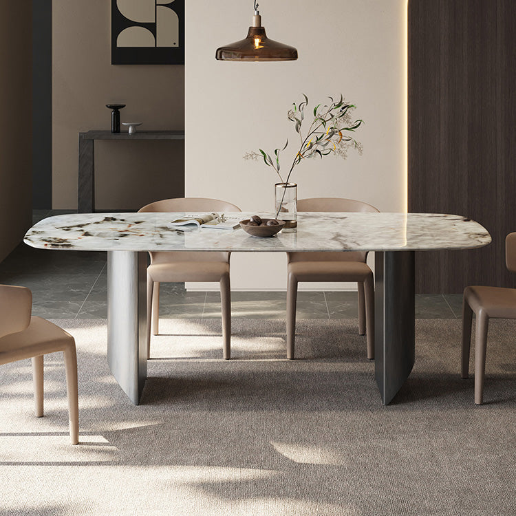 Double Pedestal Table Rectangle Dining Table for Kitchen Dining Room