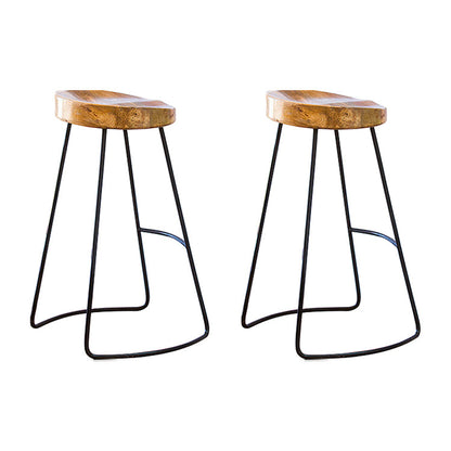Solid Wood Bar Stools Modern Backless Dining Stools with Metal Base