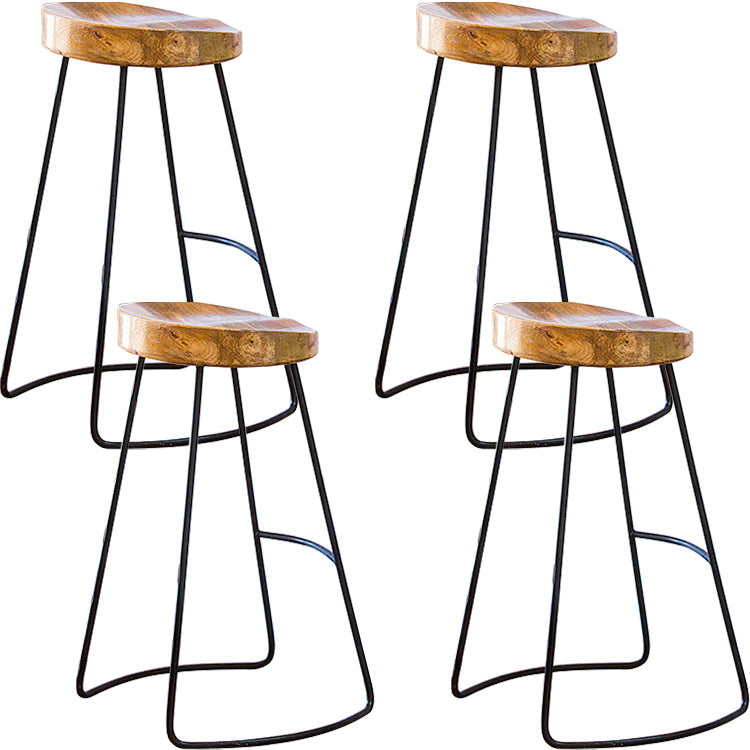 Solid Wood Bar Stools Modern Backless Dining Stools with Metal Base