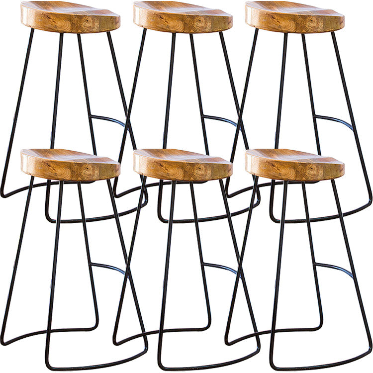 Solid Wood Bar Stools Modern Backless Dining Stools with Metal Base