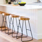 Solid Wood Bar Stools Modern Backless Dining Stools with Metal Base