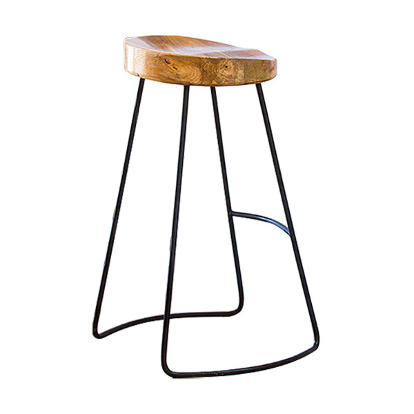 Solid Wood Bar Stools Modern Backless Dining Stools with Metal Base